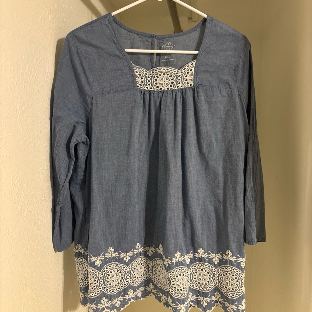 St. John's Bay Blue Top with White Lace Detail